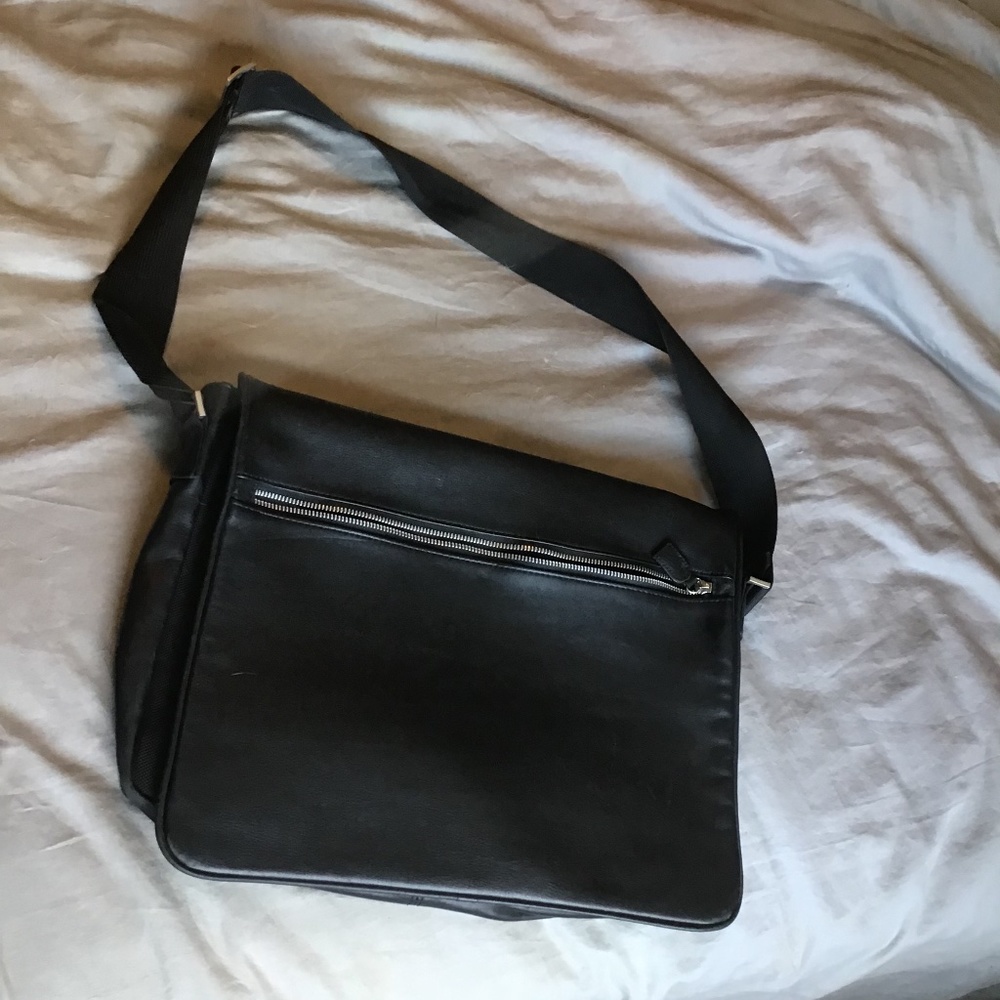PLeather Flip open Laptop Briefcase Shoulder Bag Black Messenger Carry
